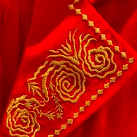 Vintage DVF Silk Red Blouse Gold Rose Embroidered - Picture 4 of 8